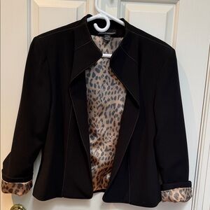 Frank Lyman sz 14 Black Blazer with coffee brown contrast stitching - leopard